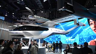 The Hyundai S-A1 electric Urban Air Mobility concept is displayed at the CES in Las Vegas.