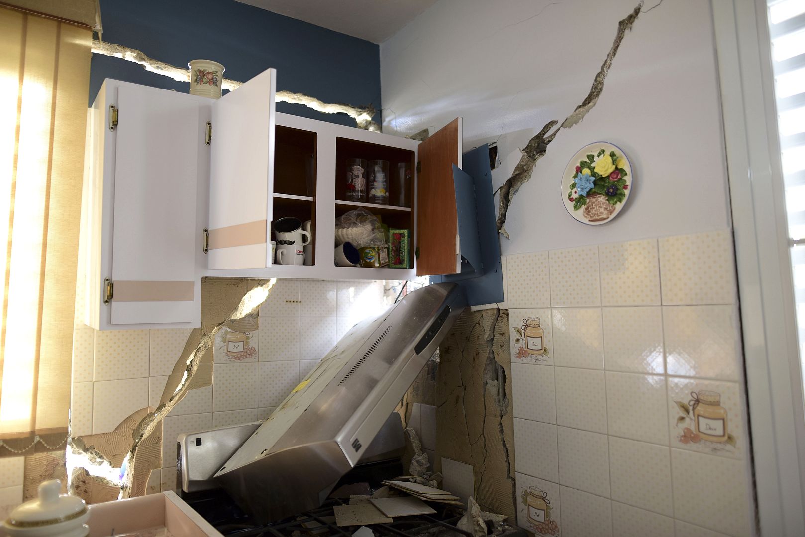 The inside of 67 year-old William Mercuchi's home that was destroyed by magnitude 6.4 quake, that leaved hundreds of people homeless or temporarily displaced.
