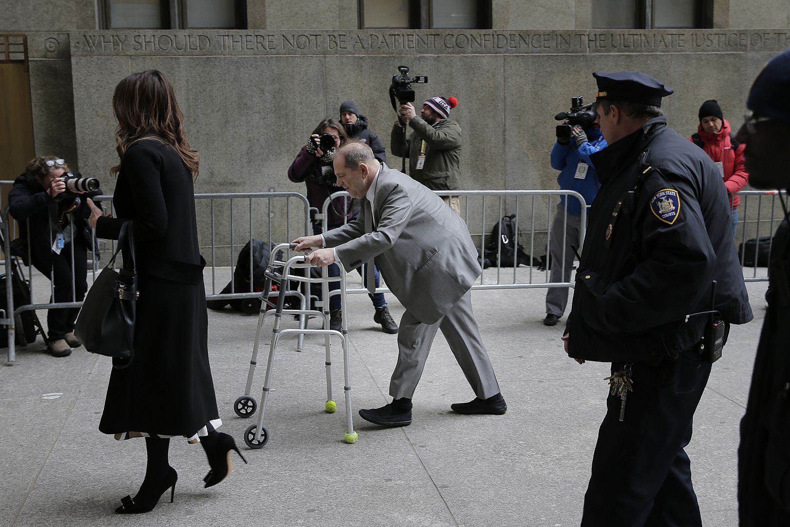 Harvey Weinstein arrives at court after a break on the first day of jury selection of his sexual assault trial, in New York. 7 January 2020.