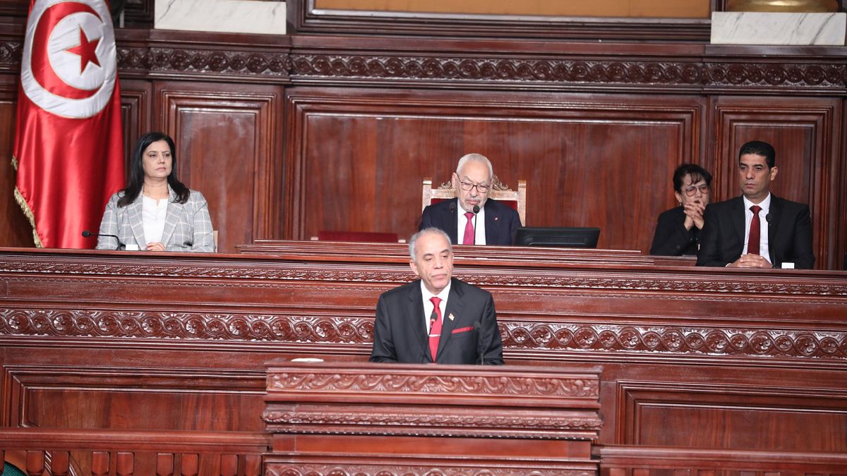 رئيس الحكومة المكلف الحبيب الجملي أثناء عرض حكومته على البرلمان لمنحها الثقة
