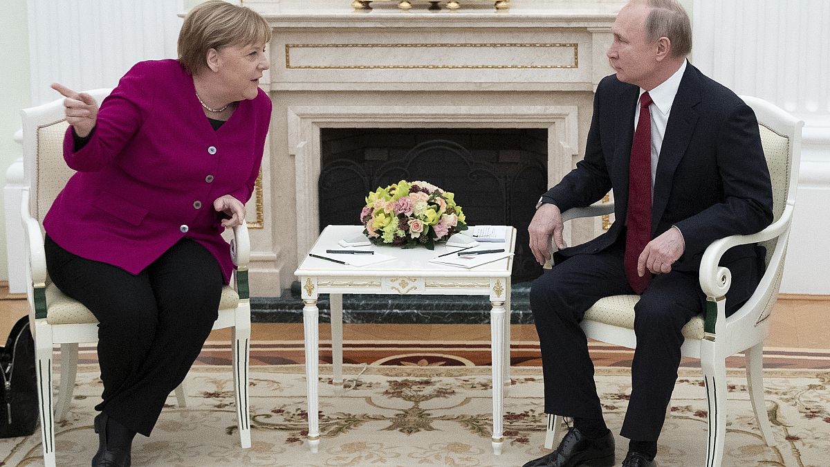 Канцлер ФРГ Ангела Меркель и президент РФ Владимир Путин в Кремле. Январь 2020 года