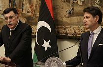 Primeiro-ministro líbio no final de uma reunião com o homólogo Giuseppe Conte
