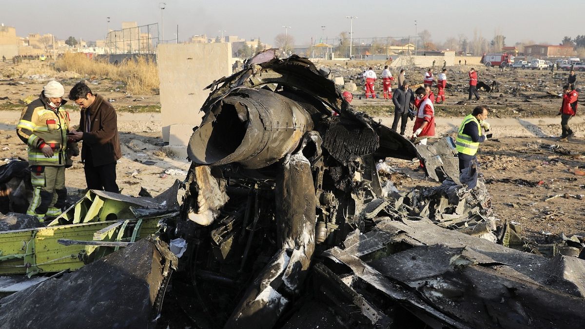 Debris at the scene where a Ukrainian plane crashed in Shahedshahr southwest of the capital Tehran, Iran, Wednesday, Jan. 8, 2020