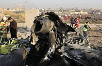 Debris at the scene where a Ukrainian plane crashed in Shahedshahr southwest of the capital Tehran, Iran, Wednesday, Jan. 8, 2020
