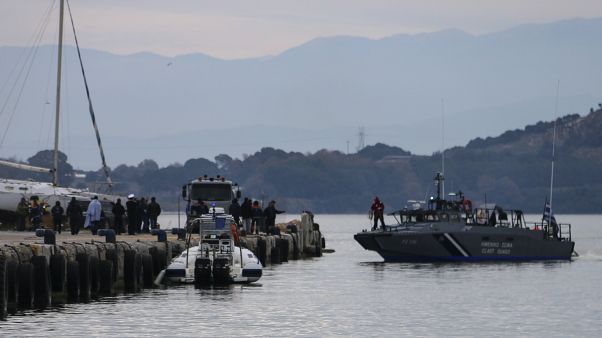 A Greek coastguard vessel approaches the port of Preveza, northwestern Greece, after an operation to rescue migrants, Saturday, January 11, 2020. A Greek coastguard vessel approaches the port of Preveza, northwestern Greece, after an operation to rescue migrants, Saturday, January 11, 2020.