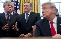 John Bolton, accompanied by Secretary of State Mike Pompeo, and President Donald Trump