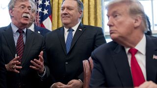 John Bolton, accompanied by Secretary of State Mike Pompeo, and President Donald Trump