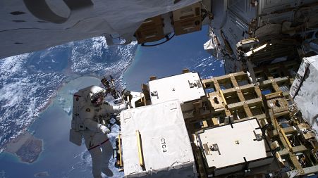 ESA astronaut Luca Parmitano captured flying over the Caribbean by NASA astronaut Andrew Morgan.