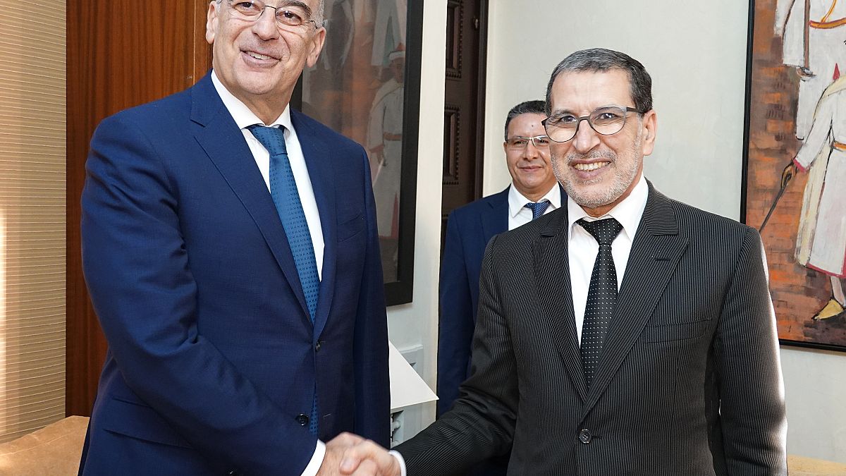 Ο υπουργός Εξωτερικών, Νίκος Δένδιας με τον πρωθυπουργό του Μαρόκου, Saad Eddine El Othmani