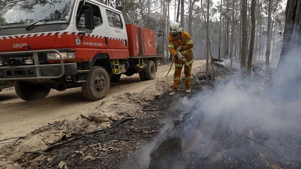 A firefighter patrols a controlled fireat a wildfire near Bodalla, Australia A firefighter patrols a controlled fireat a wildfire near Bodalla, Australia