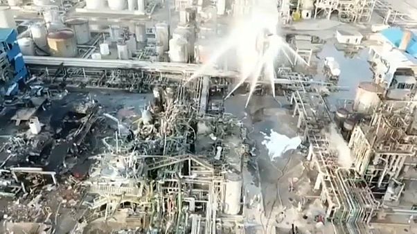 Imágenes aéreas de los daños en la fábrica química Imágenes aéreas de los daños en la fábrica química