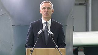 NATO's Jens Stoltenberg makes remarks at NATO's alliance Ground Surveillance aircraft