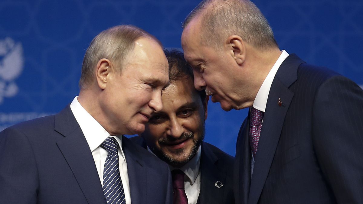 الرئيس التركي رجب طيب إردوغان إلى جانب نظيره الروسي فلادميير بوتين خلال لقاء جمعهما في إسطنبول في يناير 2020