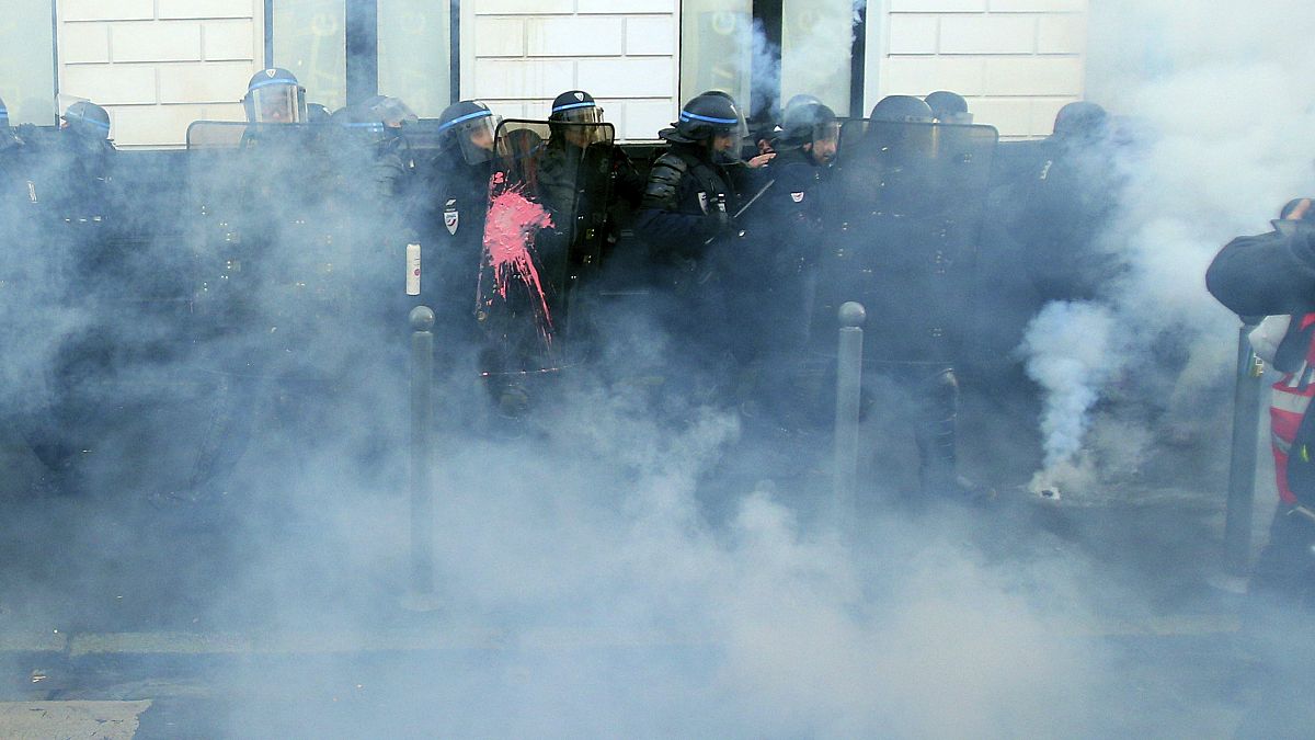 FILE PHOTO: Police officers during a demonstration Thursday, Jan. 16, 2020 in Lille, northern France.  