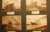 Photos of the Titanic from a family album displayed at the Transport museum in Belfast, Northern Ireland, UK, October 2014.
