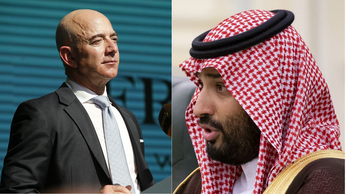 Jeff Bezos, CEO of Amazon (L), Saudi Arabia's Crown Prince Mohammed bin Salman (R)