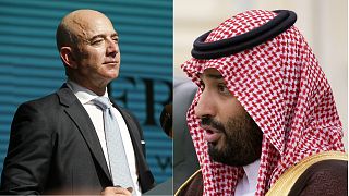 Jeff Bezos, CEO of Amazon (L), Saudi Arabia's Crown Prince Mohammed bin Salman (R)