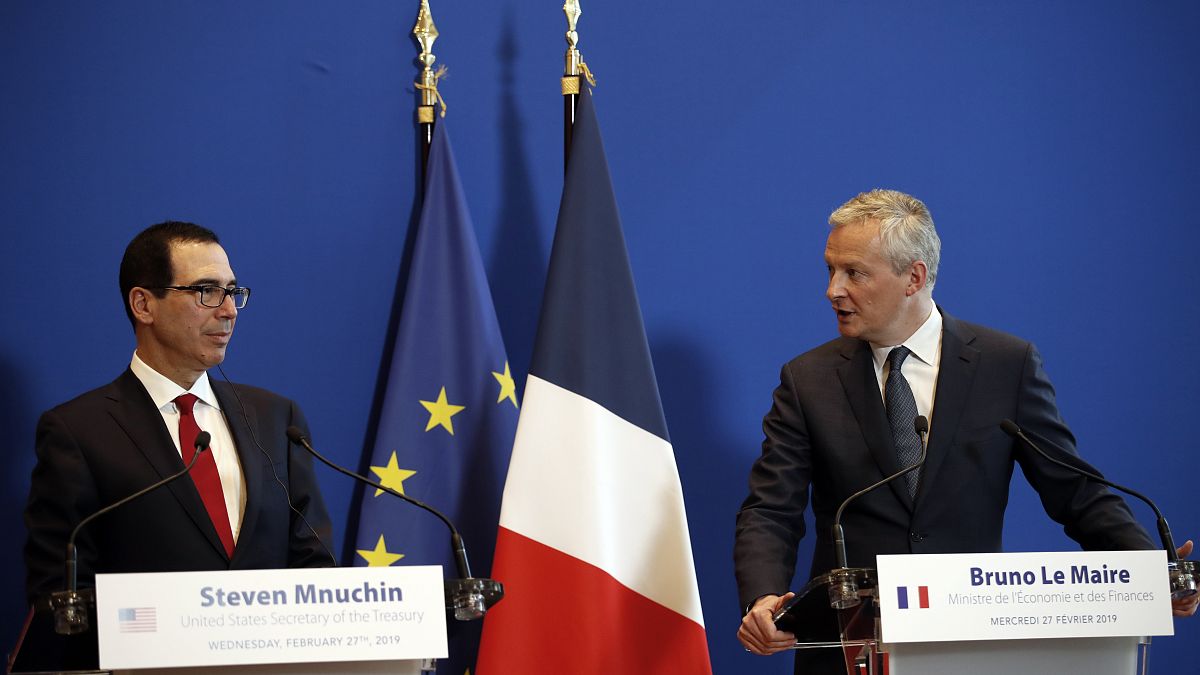 France's Economy Minister Bruno Le Maire, right, and U.S. Treasury Secretary Steven Mnuchin on Wednesday, Feb. 27, 2019.