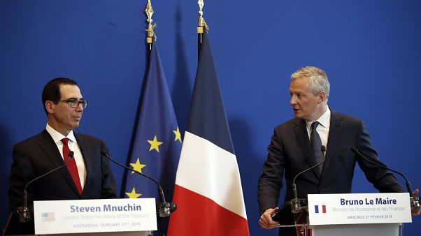 France's Economy Minister Bruno Le Maire, right, and U.S. Treasury Secretary Steven Mnuchin on Wednesday, Feb. 27, 2019. France's Economy Minister Bruno Le Maire, right, and U.S. Treasury Secretary Steven Mnuchin on Wednesday, Feb. 27, 2019.