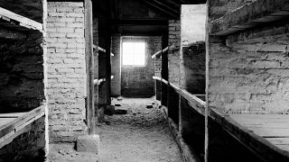 A view inside a prisoner barracks in the former Nazi death camp of Auschwitz Birkenau or Auschwitz II in Oswiecim, Poland. 8 December 2019. 