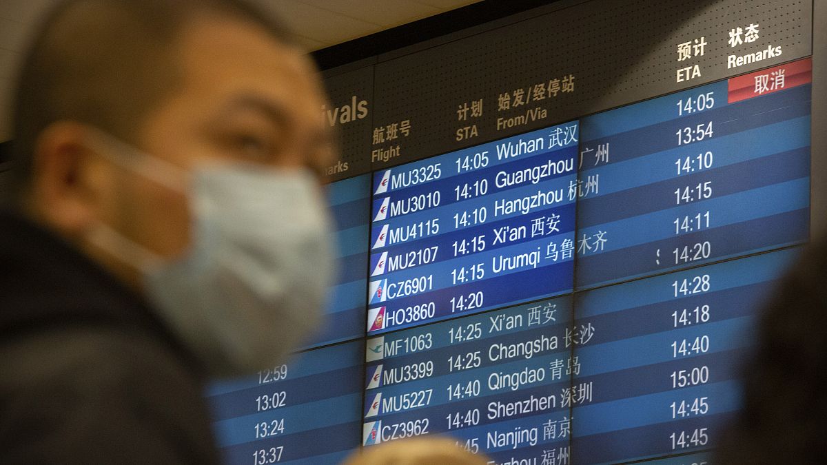 Un des panneaux d'affichage de l'aéroport de Pékin indiquant l'annulation d'un vol en provenance de Wuhan, le 23 janvier 2020.