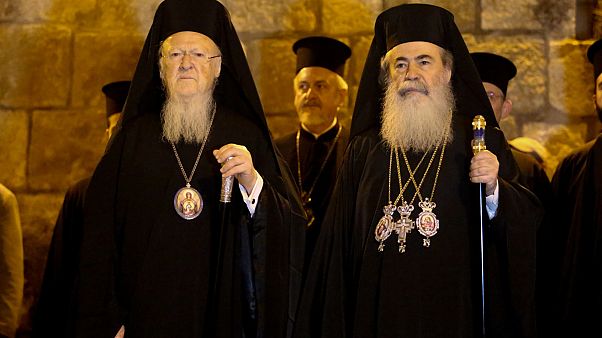 Fener Rum Patriği Bartholomeos ve Kudüs Rum Ortodoks Patriği 3. Teofilos Fener Rum Patriği Bartholomeos ve Kudüs Rum Ortodoks Patriği 3. Teofilos