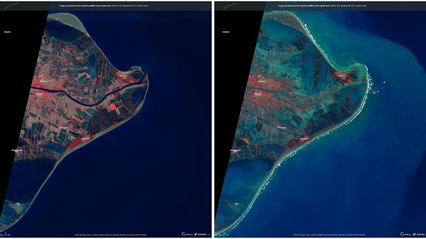 El delta del Ebro en agosto, y el día 23 de enero, inundado por completo El delta del Ebro en agosto, y el día 23 de enero, inundado por completo