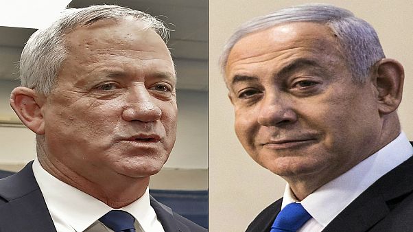 رئيس الوزراء الإسرائيلي بنيامين نتنياهو وزعيم حزب الأبيض والأزرق بيني غانتس رئيس الوزراء الإسرائيلي بنيامين نتنياهو وزعيم حزب الأبيض والأزرق بيني غانتس