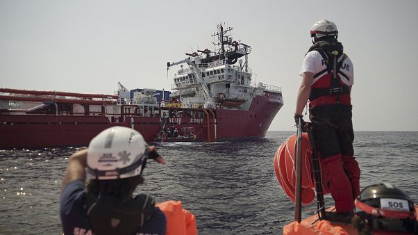 A rescuer waits for orders from the Ocean Viking in the Mediterranean Sea, Tuesday, Sept. 17, 2019. A rescuer waits for orders from the Ocean Viking in the Mediterranean Sea, Tuesday, Sept. 17, 2019.