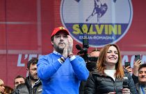Matteo  Salvini et la candidate de la Ligue, Lucia Borgonzoni, lors d'un meeting à Maranello, le 18 janvier 2020.