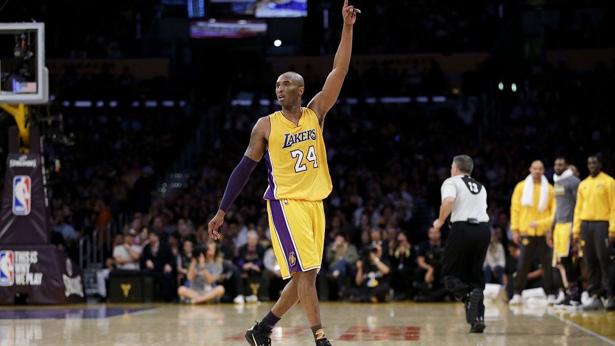 Los Angeles Lakers forward Kobe Bryant gestures 