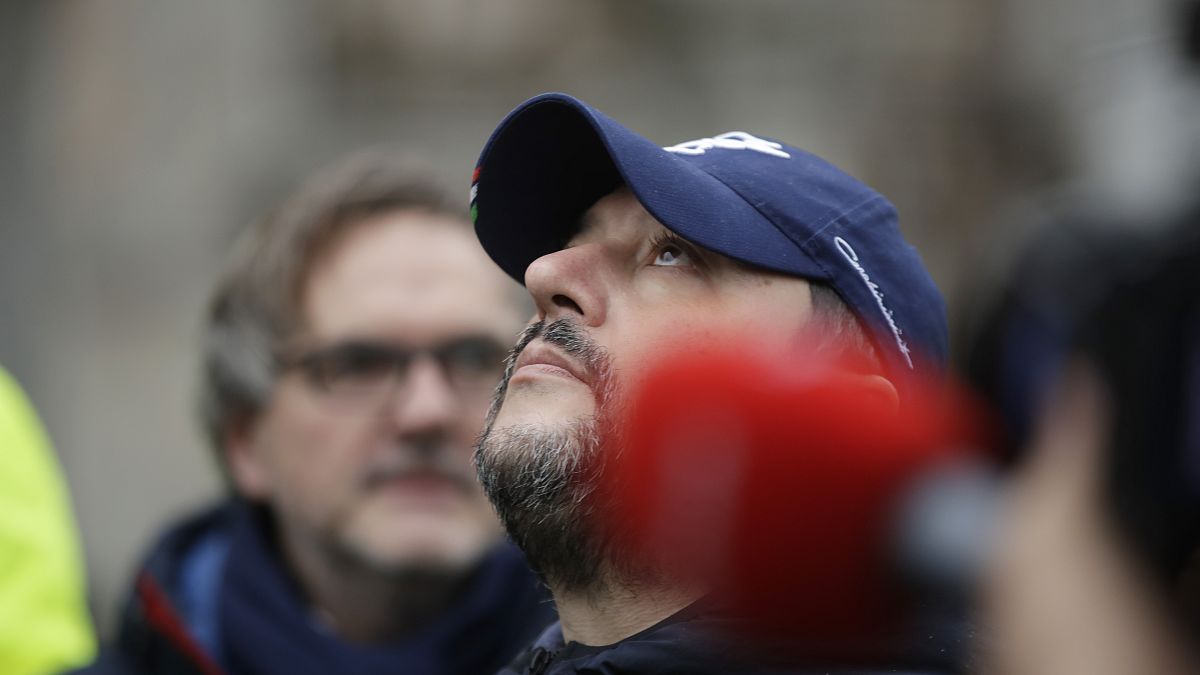 The League leader Matteo Salvini at St. Mark's Square in Venice, Italy, Friday, Nov. 15, 2019.