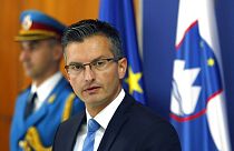 Slovenian Prime Minister Marjan Sarec speaks during a press conference (AP Photo/Darko Vojinovic)