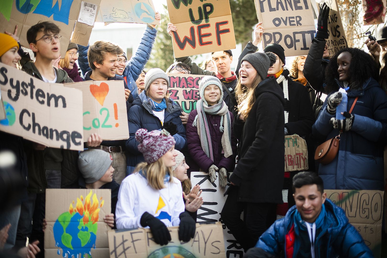 Swedish climate activist Greta Thunberg participates in Fridays for Future demo during the 50th annual meeting of the World Economic Forum. Davos, Switzerland. 24 January.