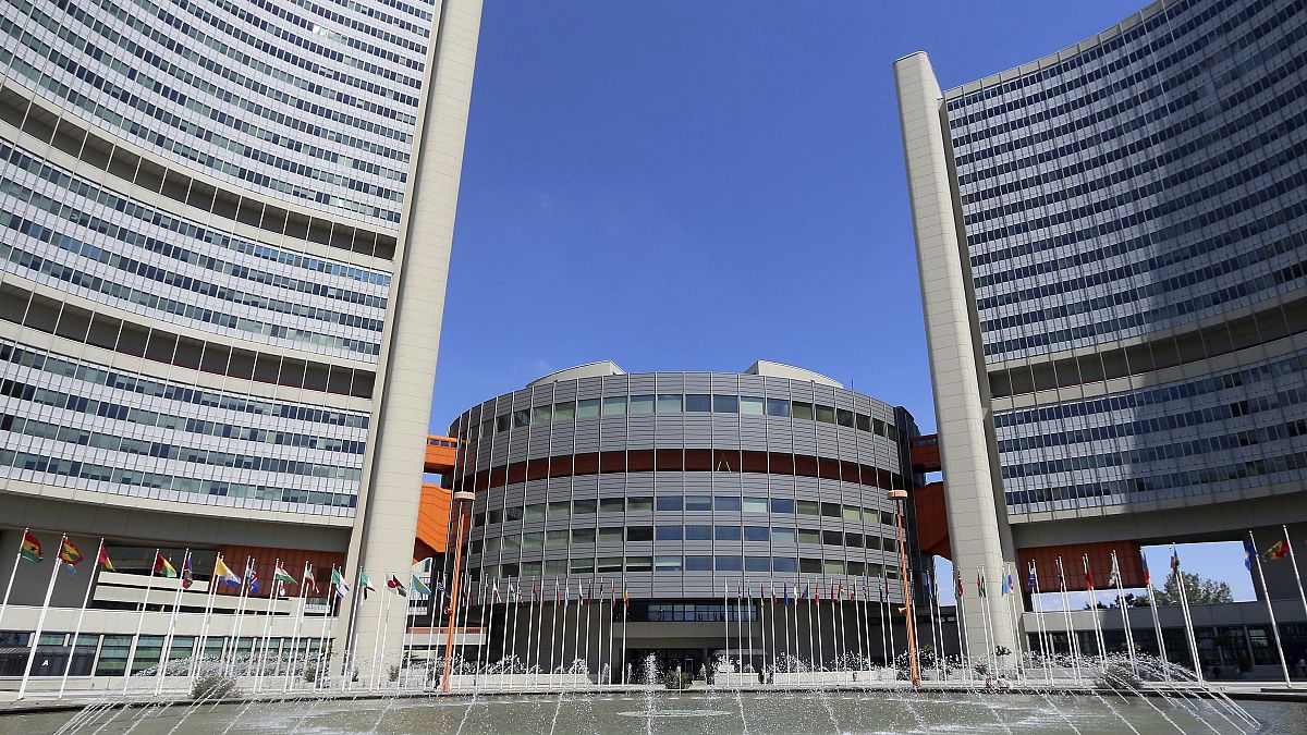 Outside view of the UN building where closed-door nuclear talks take place photographed  in  Vienna, Austria, Wednesday, June 18, 2014. (AP Photo/Ronald Zak)