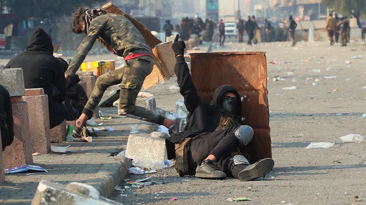 متظاهرون عراقيون خلال موجة احتجاجات جديدة بالعاصمة بغداد. 30/01/2020