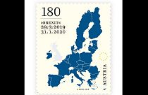Kuriose Brexit-Sonderbriefmarke in Österreich mit durchgestrichenem Datum