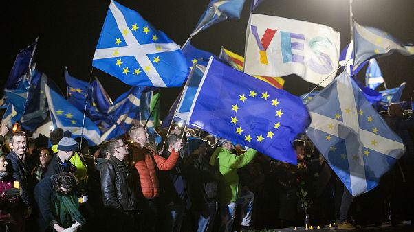 Pro-European supporters outside the Scottish Parliament in Edinburgh Pro-European supporters outside the Scottish Parliament in Edinburgh