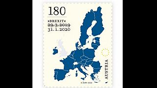 The stamp issued by the Austrian post office to commemorate Brexit. 