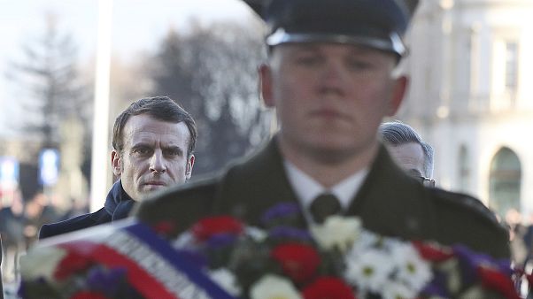 French President Emmanuel Macron takes part in a wreath laying ceremony at the tomb of the Unknown Soldier in Warsaw, Poland, Monday, Feb. 3, 2020. French President Emmanuel Macron takes part in a wreath laying ceremony at the tomb of the Unknown Soldier in Warsaw, Poland, Monday, Feb. 3, 2020.