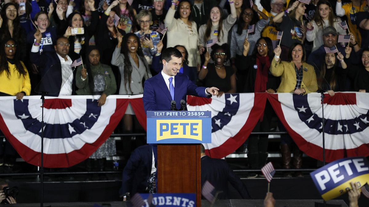 Pete Buttigieg devant ses supporteurs à Des Moines, dans l'Iowa. 