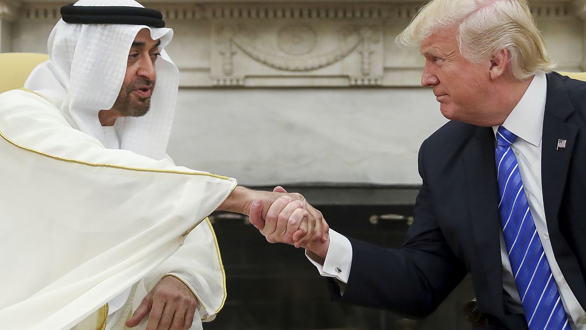 ترامب مصافحاً ولي عهد أبو ظبي خلال لقاء جميع بينهما في البيت الأبيض عام 2017