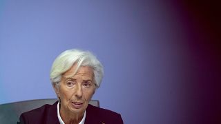 FILE: Christine Lagarde speaks during a press conference following a meeting of the ECB governing council in Frankfurt, Germany, Thursday, Jan. 23, 20