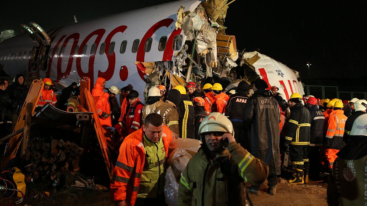 L'avion brisé en trois, à l'aéroport Sabiha Gökçen d'Istanbul, Turquie le 5 février 2020