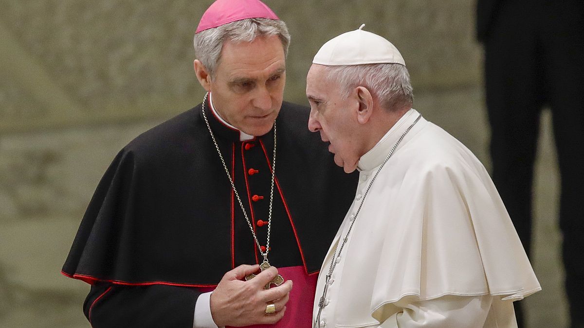 Wednesday, Jan. 15, 2020 - Pope Francis talks with Papal Household Archbishop Georg Gaenswein