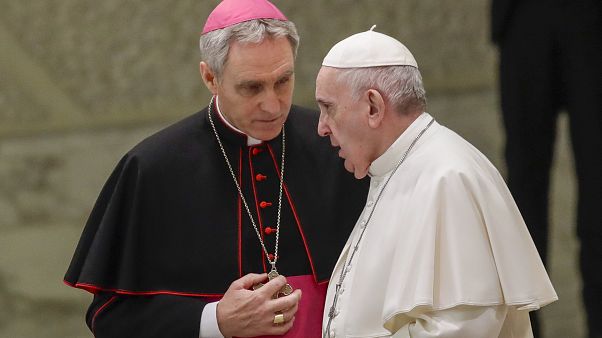 Wednesday, Jan. 15, 2020 - Pope Francis talks with Papal Household Archbishop Georg Gaenswein Wednesday, Jan. 15, 2020 - Pope Francis talks with Papal Household Archbishop Georg Gaenswein