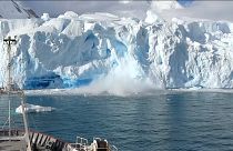 شکار صحنه ریزش بخشی از یک کوه یخ عظیم در قطب جنوب
