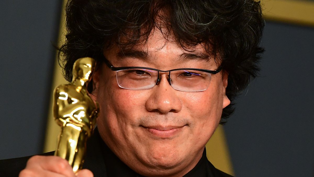 "Parasite" director Bong Joon-ho pose during the 92nd Oscars at the Dolby Theater in Hollywood, California on February 9, 2020.
