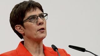 Annegret Kramp-Karrenbauer, chair of the German Christian Democratic Union (CDU), during a press conference in Berlin, Germany, Friday, Feb. 7, 2020.