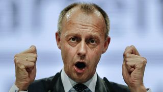 (December 7, 2018) Friedrich Merz, a-then candidate for the CDU's chairmanship, delivers his speech during the party convention in Hamburg, Germany